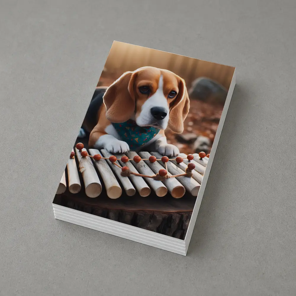 Beagle Puppy Playing Xylophone Autumn Forest – Postcards