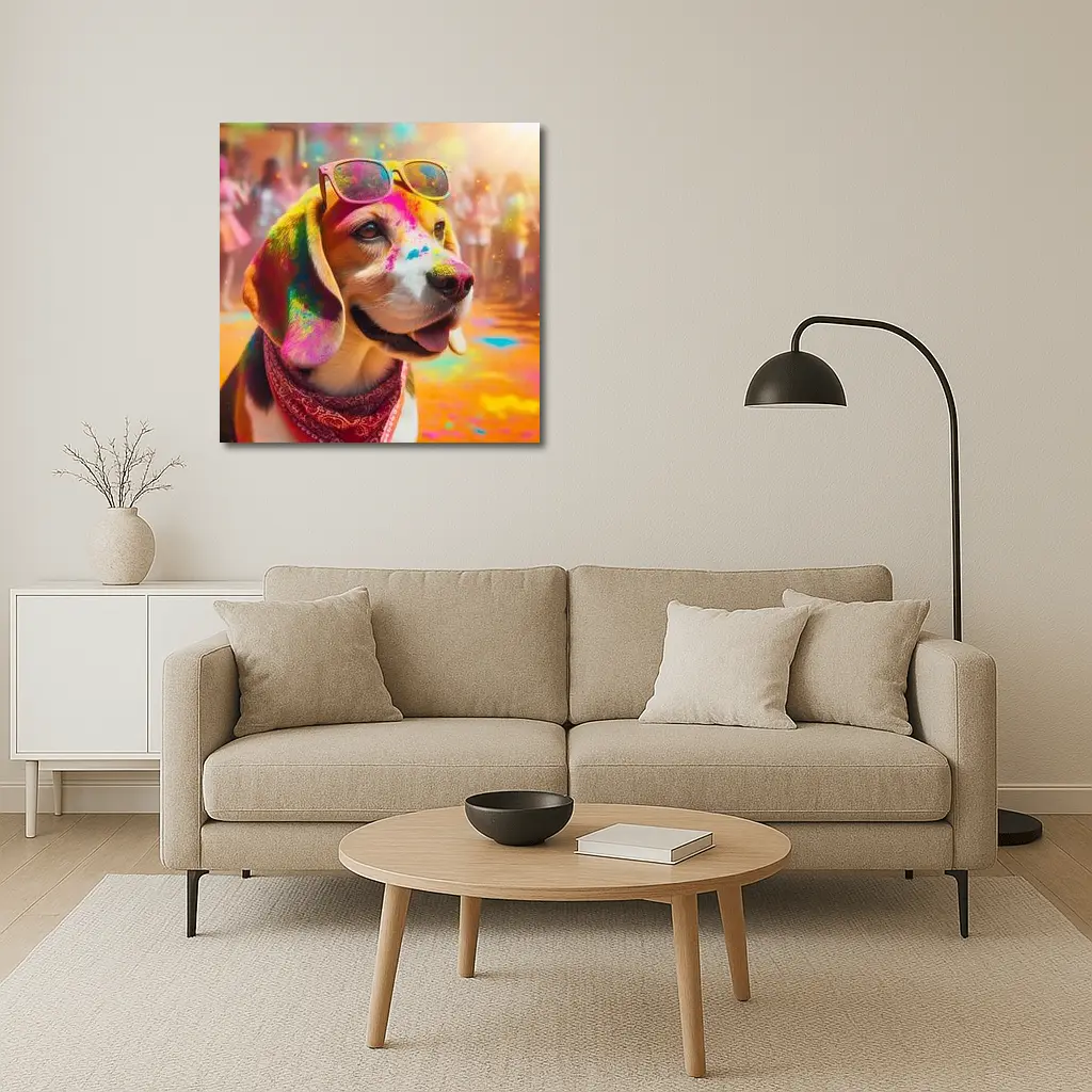 Beagle Dog Wearing Sunglasses Holi Festival – Wall Art
