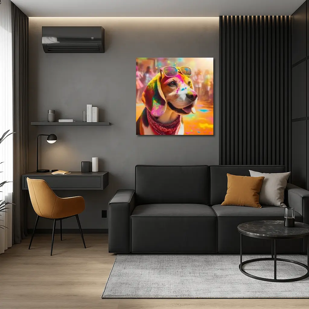 Beagle Dog Wearing Sunglasses Holi Festival – Wall Art