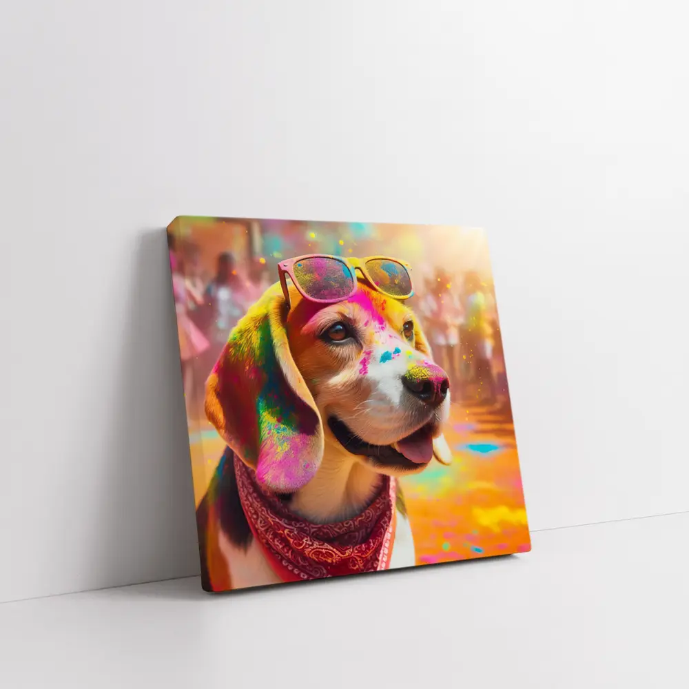 Beagle Dog Wearing Sunglasses Holi Festival – Wall Art