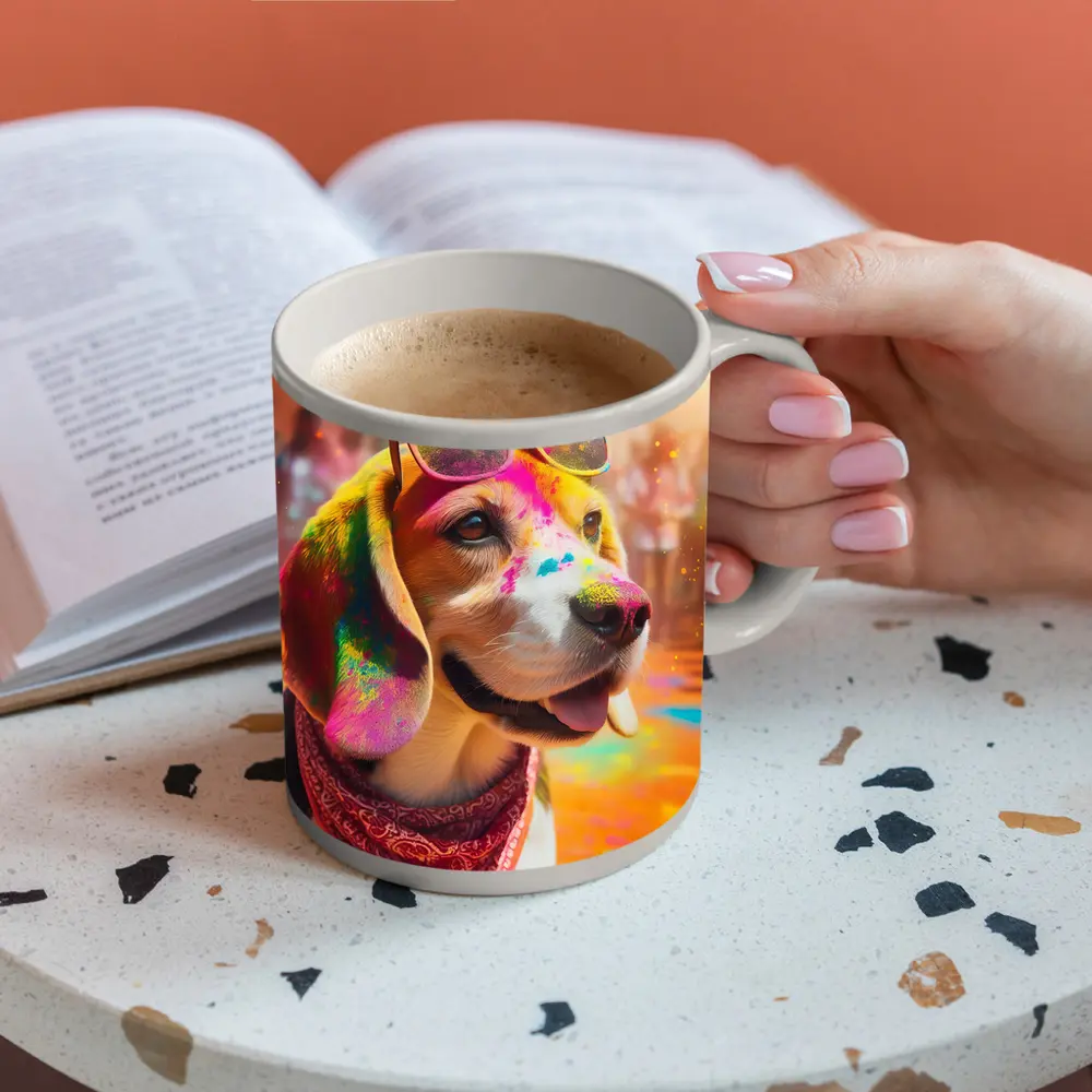 Beagle Dog Wearing Sunglasses Holi Festival – Mugs