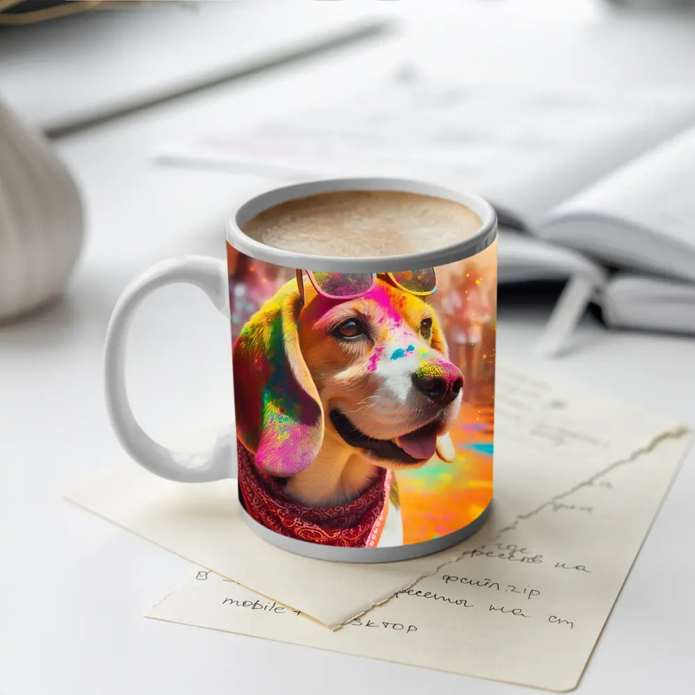 Beagle Dog Wearing Sunglasses Holi Festival – Mugs