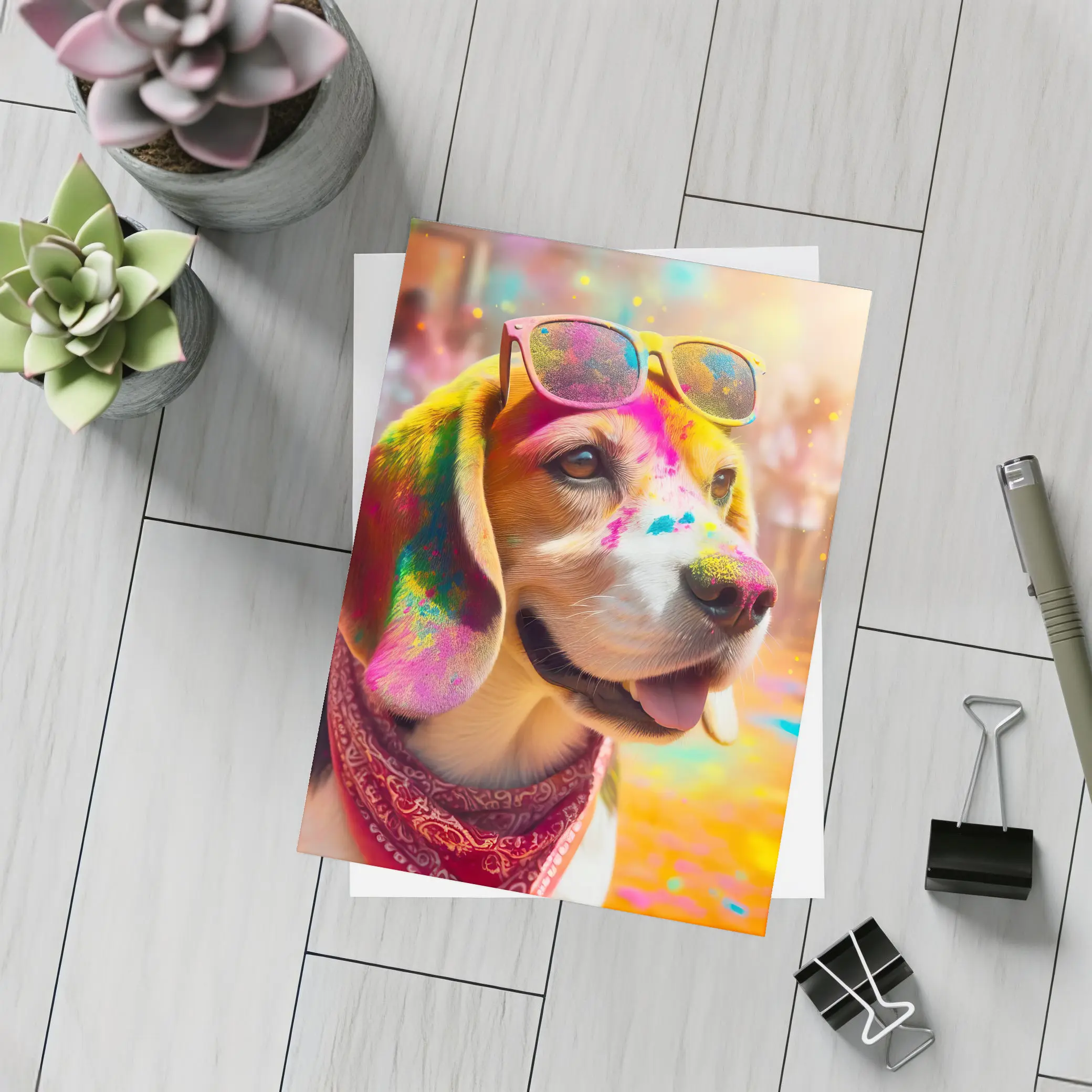 Beagle Dog Wearing Sunglasses Holi Festival – Postcards