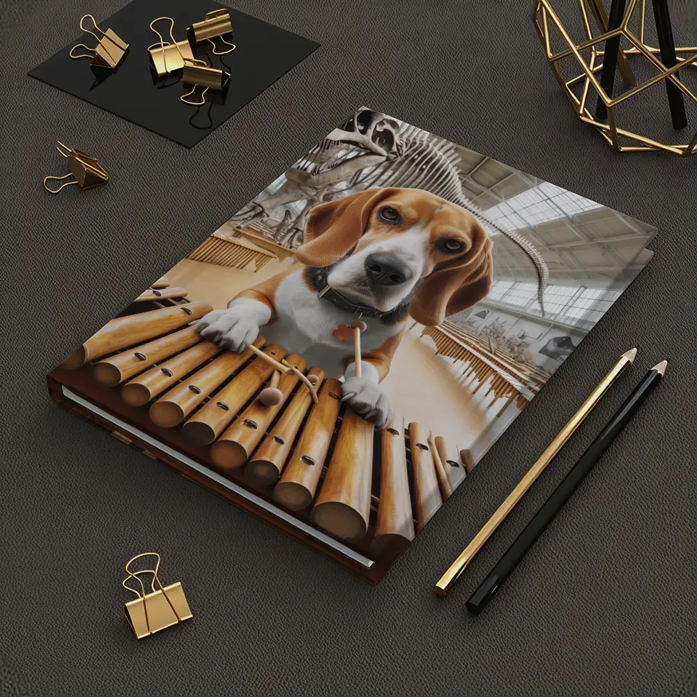 Beagle Playing Marimba in Dinosaur Museum – Notebooks