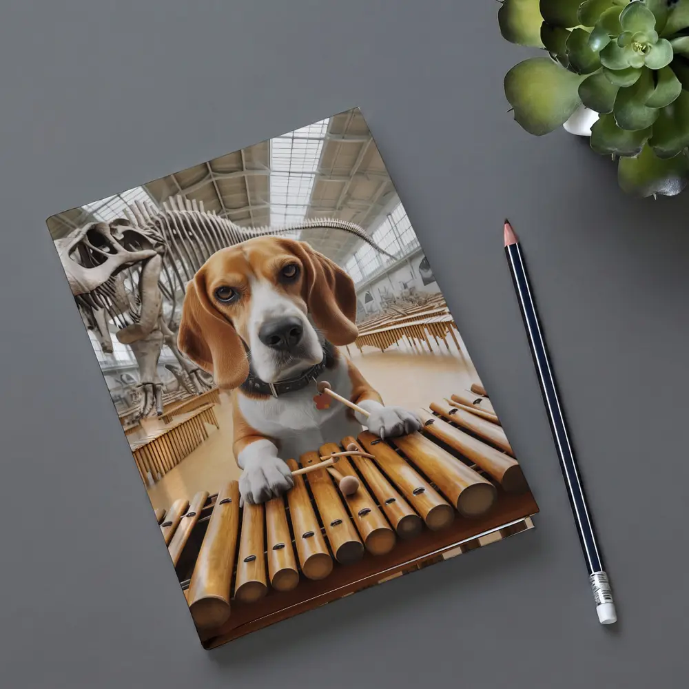Beagle Playing Marimba in Dinosaur Museum – Notebooks