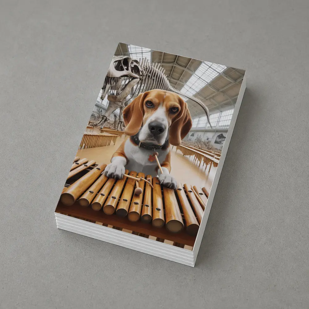 Beagle Playing Marimba in Dinosaur Museum – Postcards