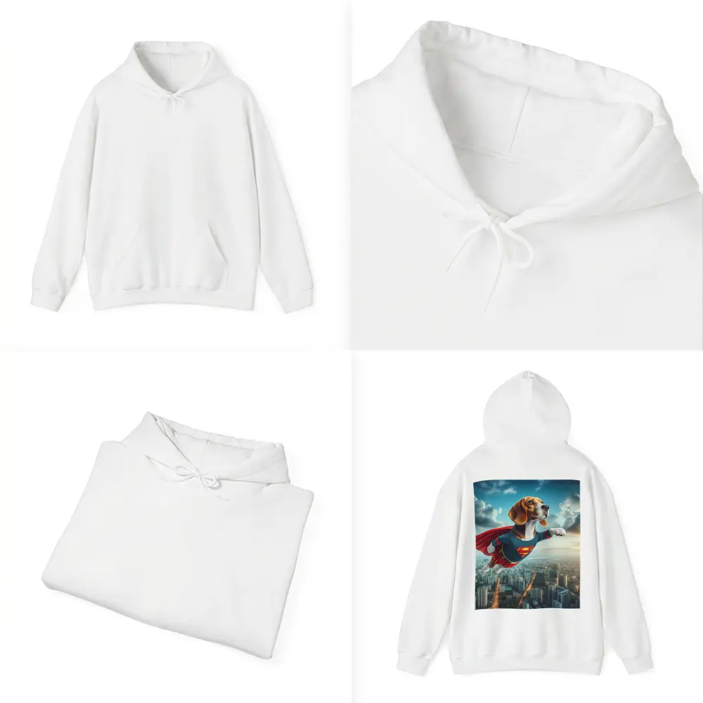 Beagle Superhero Flying Over City Skyline – Hoodies