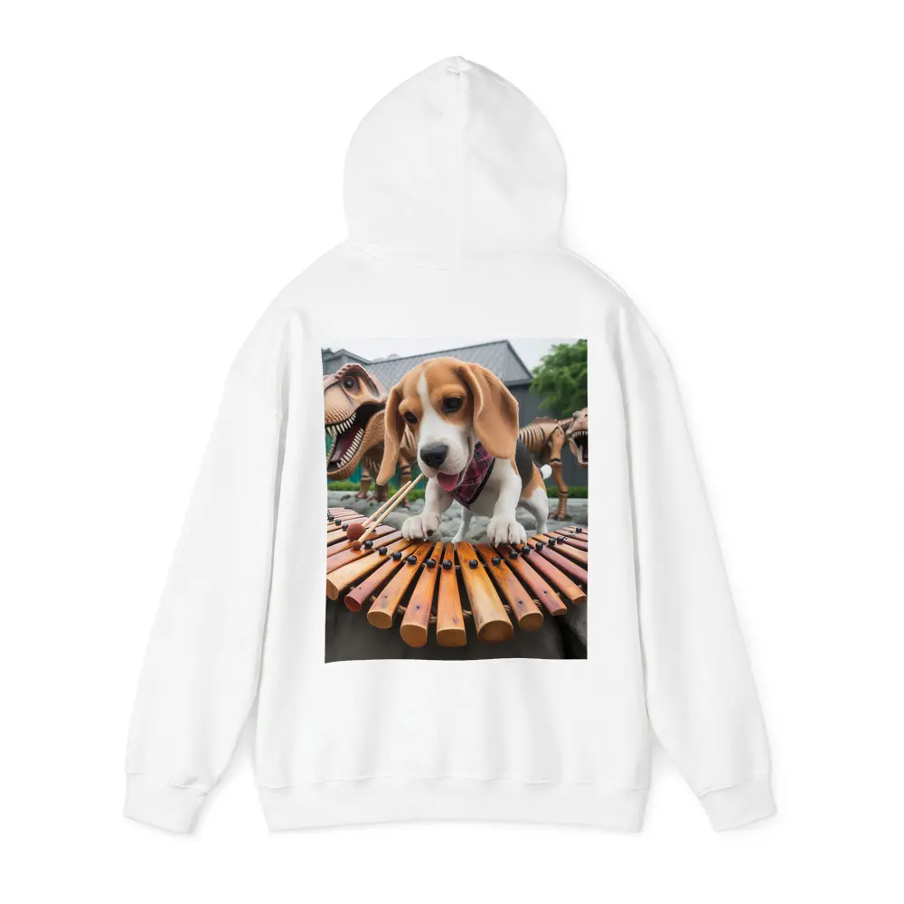 Beagle Puppy Playing Xylophone With Dinosaurs – Hoodies