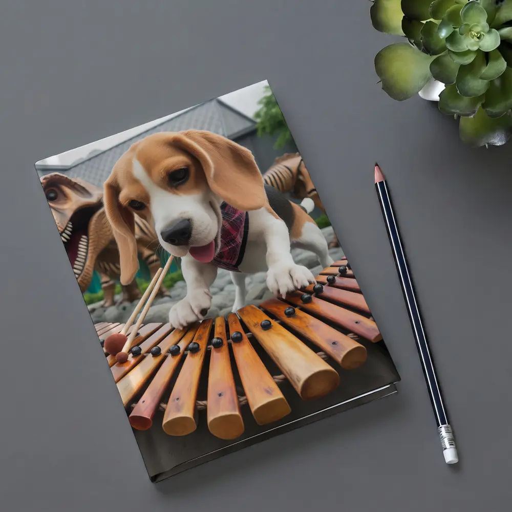 Beagle Puppy Playing Xylophone With Dinosaurs – Notebooks