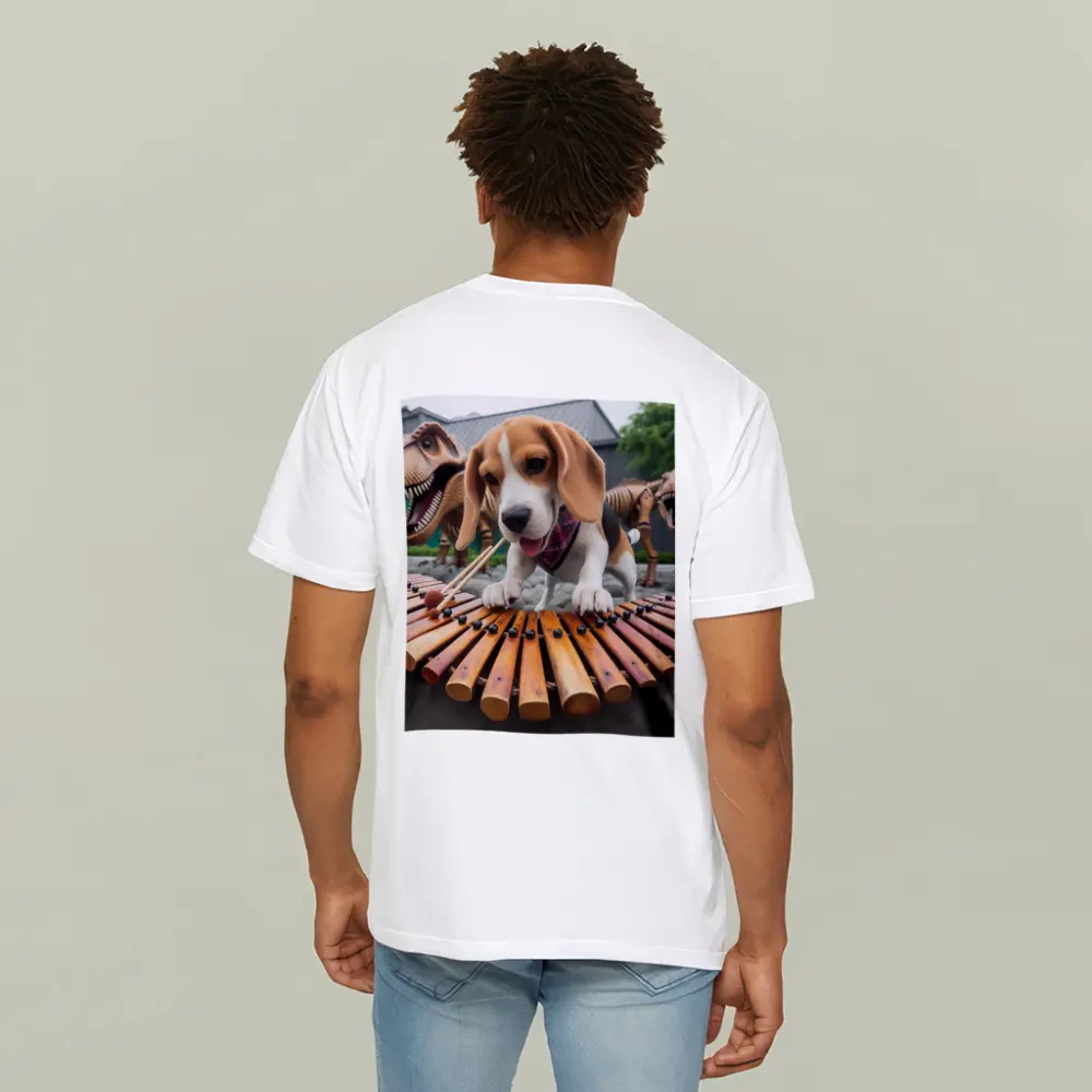 Beagle Puppy Playing Xylophone With Dinosaurs – T-Shirts