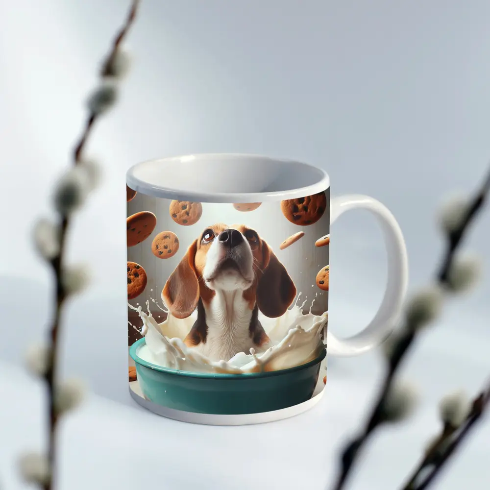 Beagle Bathing in Milk With Cookies – Mugs