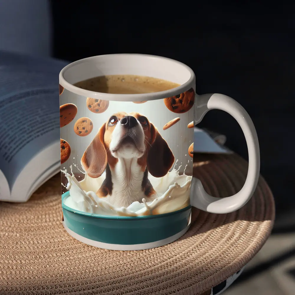 Beagle Bathing in Milk With Cookies – Mugs