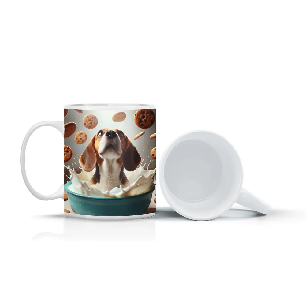 Beagle Bathing in Milk With Cookies – Mugs