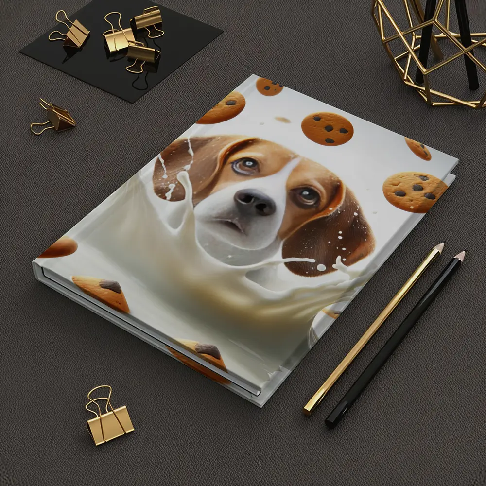 Beagle Dog Splashing in Milk with Cookies – Notebooks