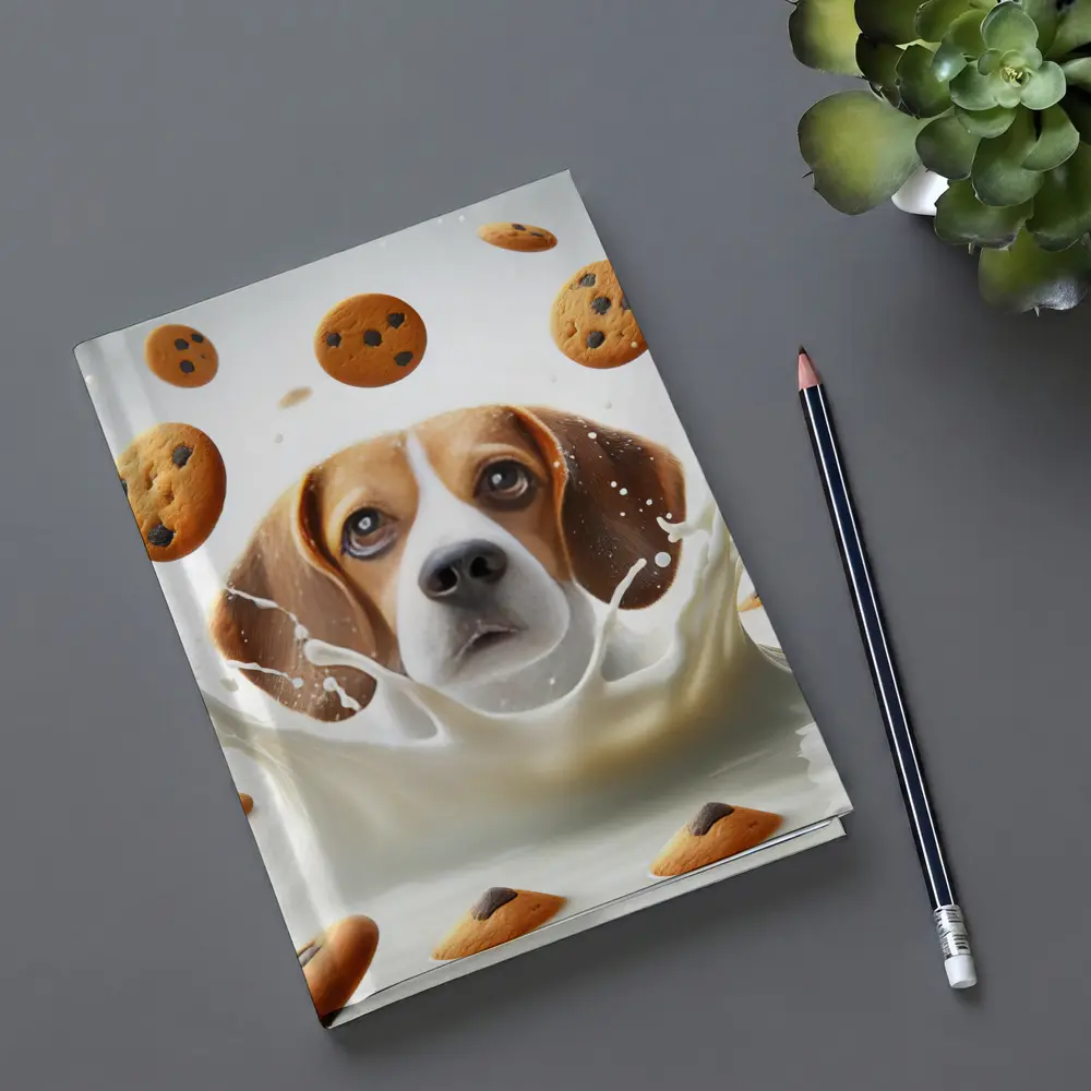 Beagle Dog Splashing in Milk with Cookies – Notebooks
