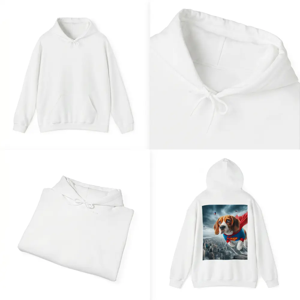 Beagle Superhero Flying Over City Skyline – Hoodies