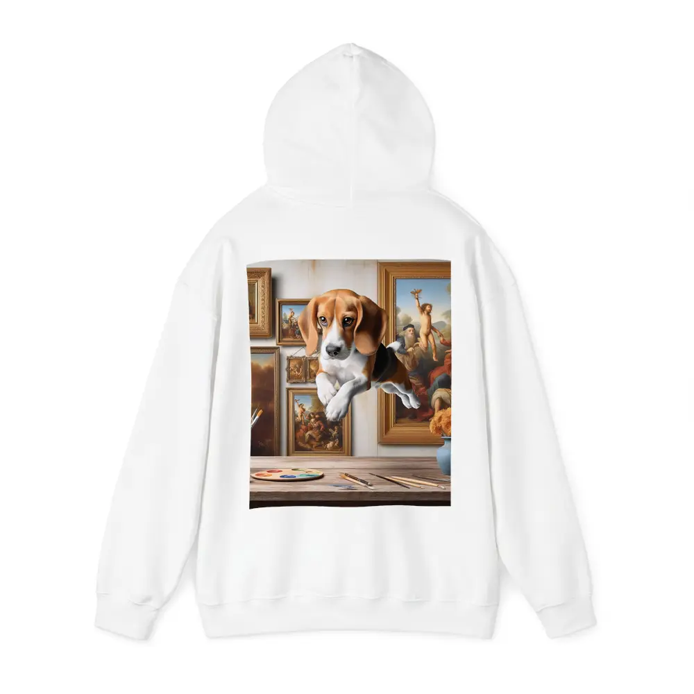 Beagle Puppy Leaping Through Art Studio – Hoodies