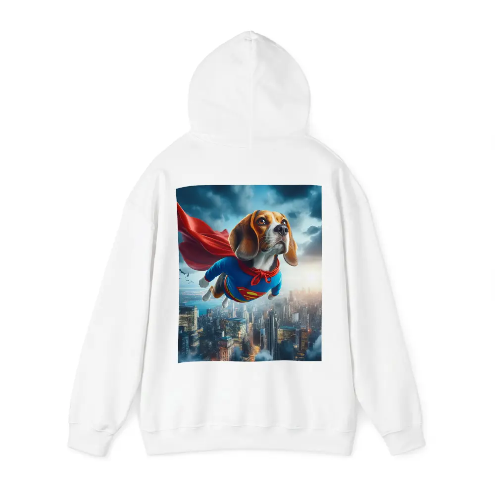 Beagle Dog Superhero Flying Over City – Hoodies