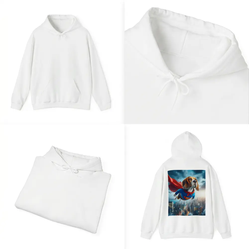 Beagle Dog Superhero Flying Over City – Hoodies