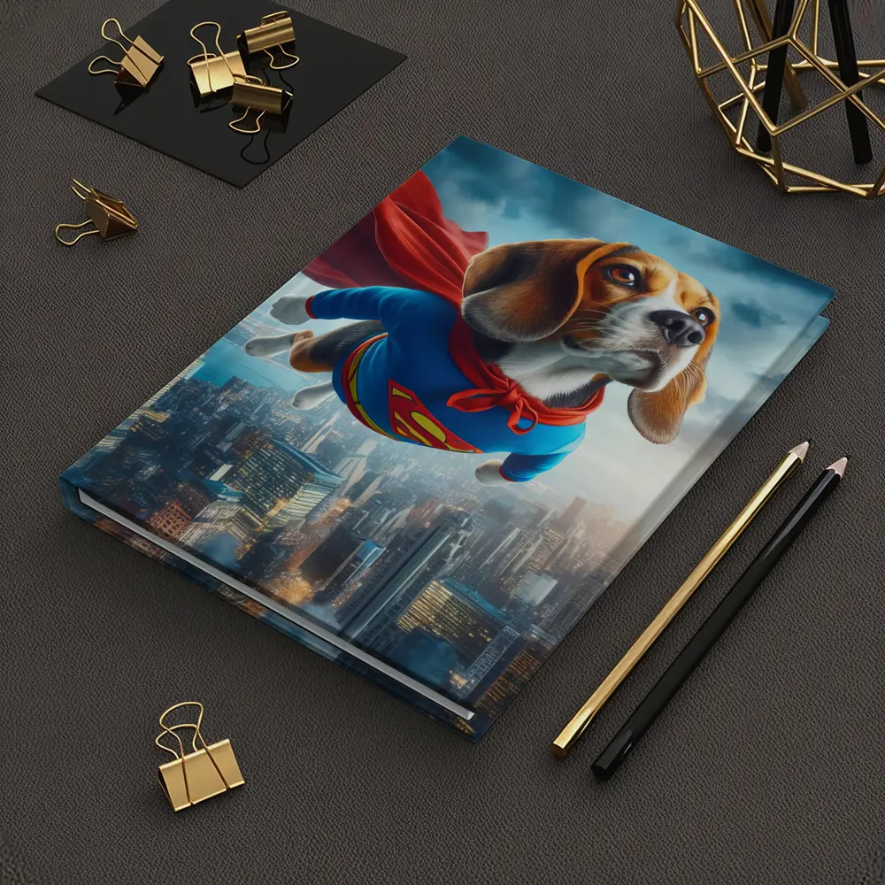 Beagle Dog Superhero Flying Over City – Notebooks