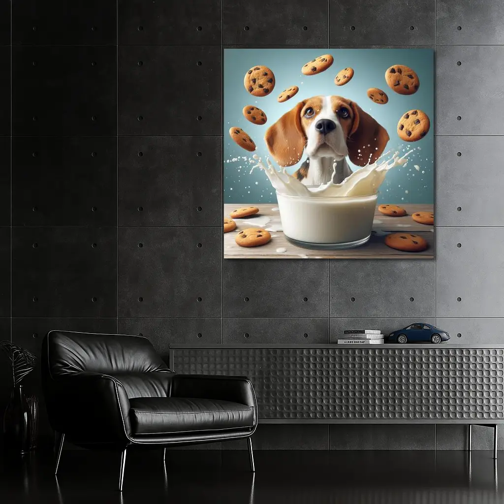 Beagle Dog Milk Splash Cookies Flying – Wall Art