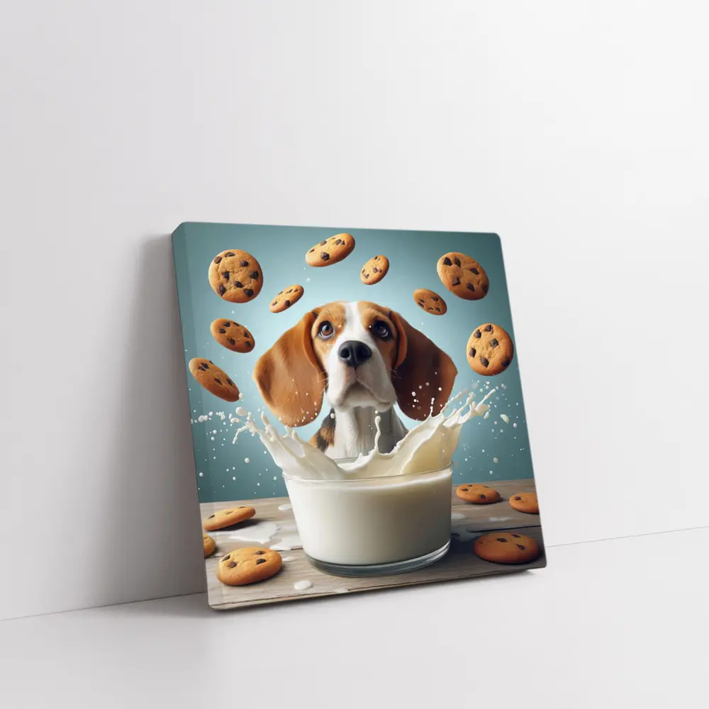 Beagle Dog Milk Splash Cookies Flying – Wall Art