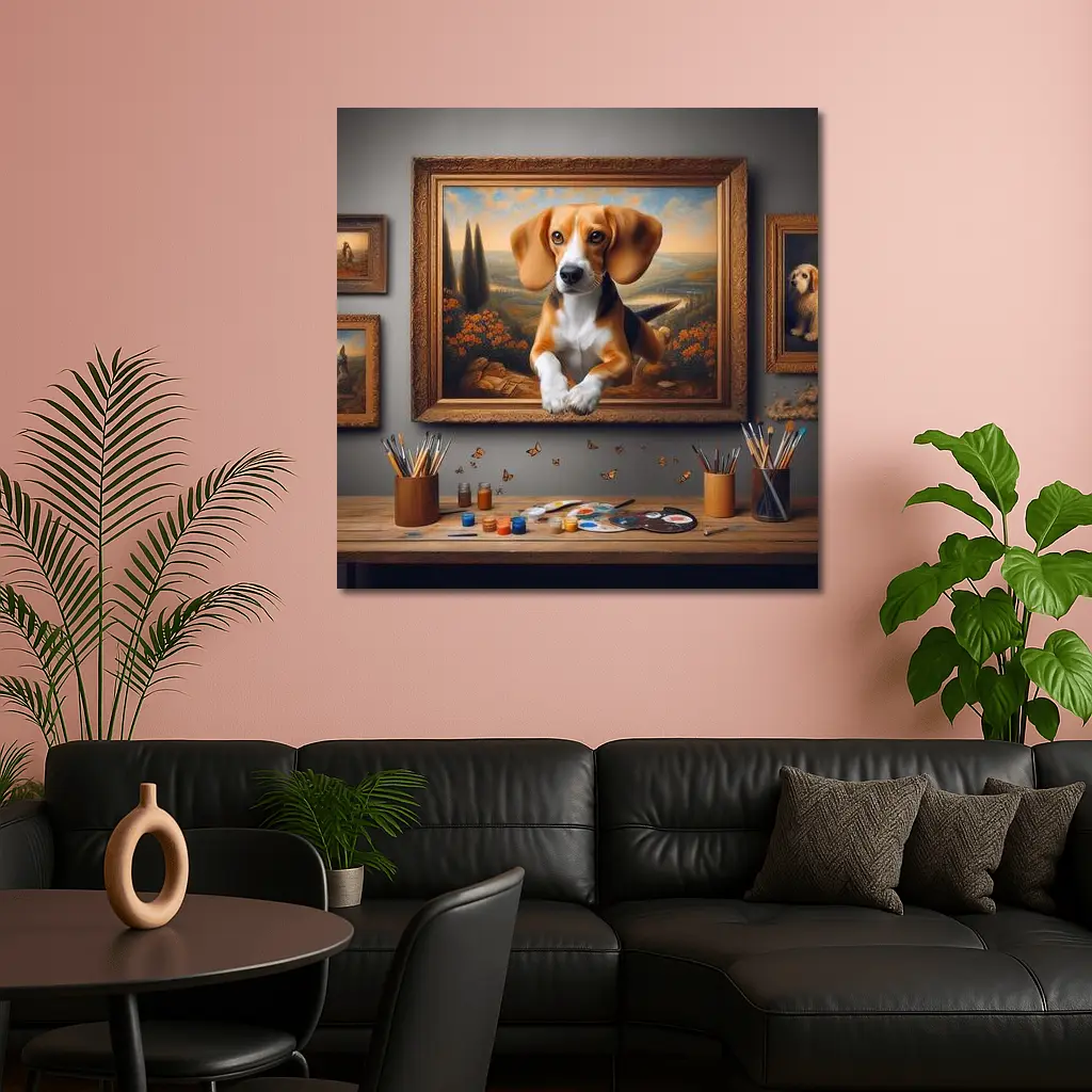 Beagle Puppy Classical Oil Painting Art – Wall Art