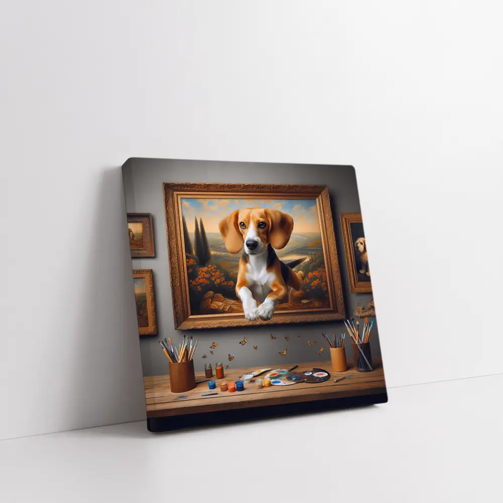 Beagle Puppy Classical Oil Painting Art – Wall Art
