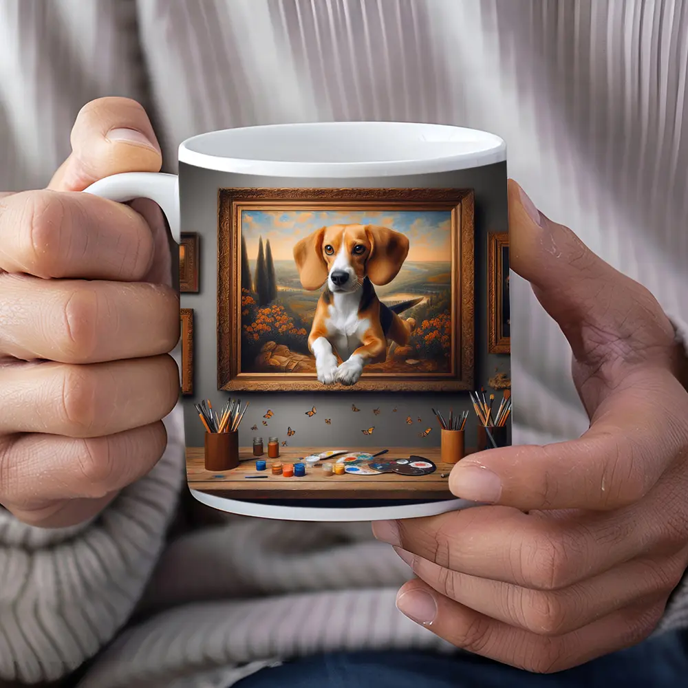 Beagle Puppy Classical Oil Painting Art – Mugs