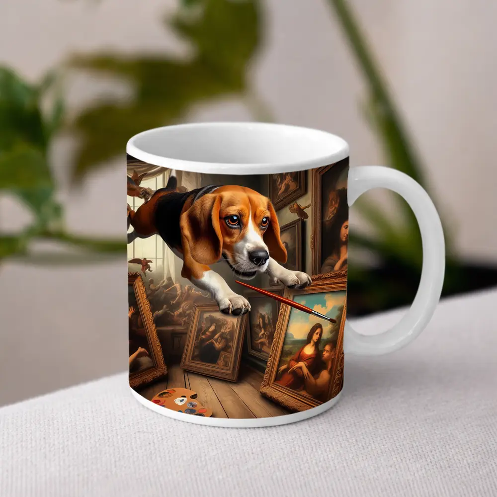 Beagle Artist Painting Classical Art Gallery – Mugs