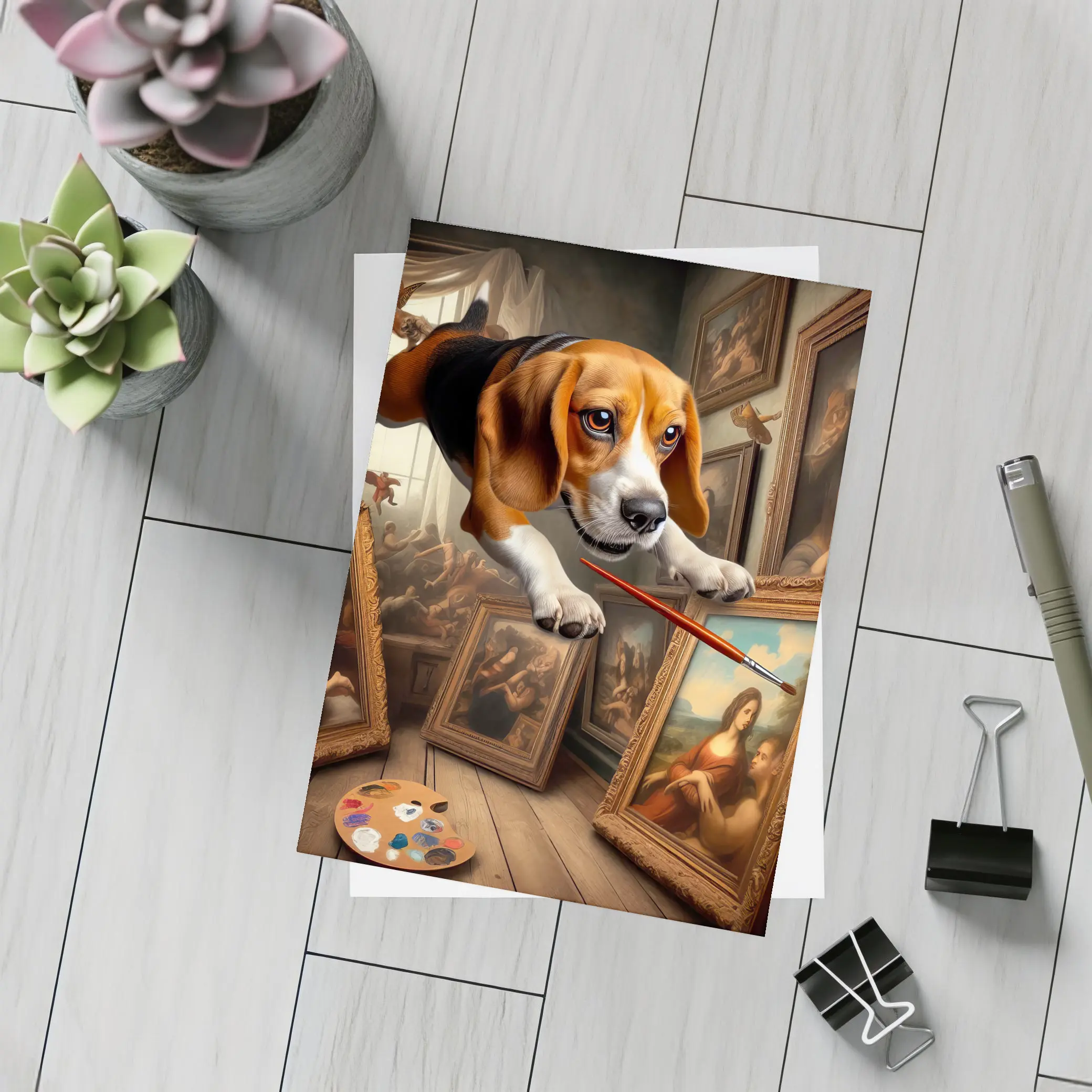 Beagle Artist Painting Classical Art Gallery – Postcards