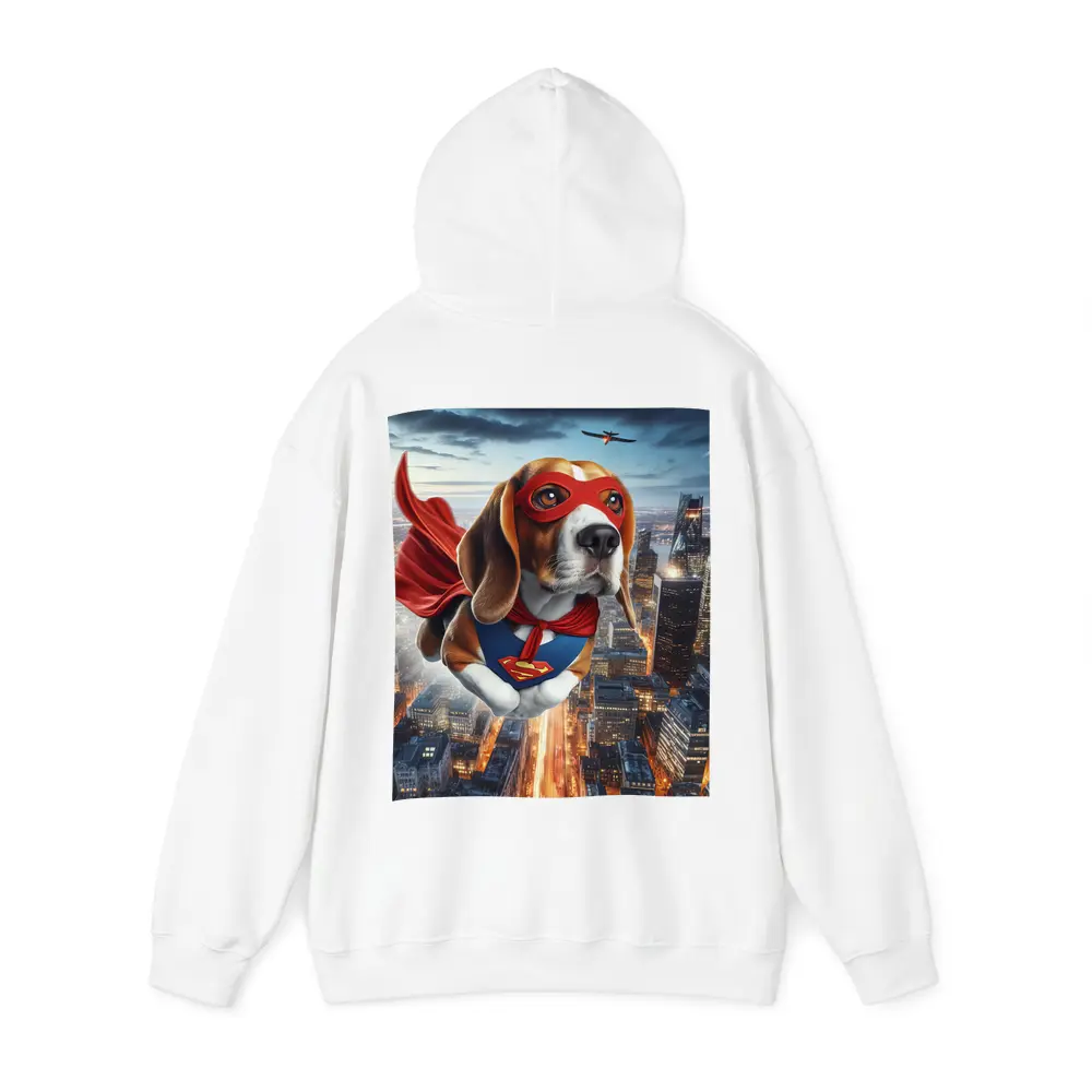 Superhero Beagle Flying Over City Skyline – Hoodies