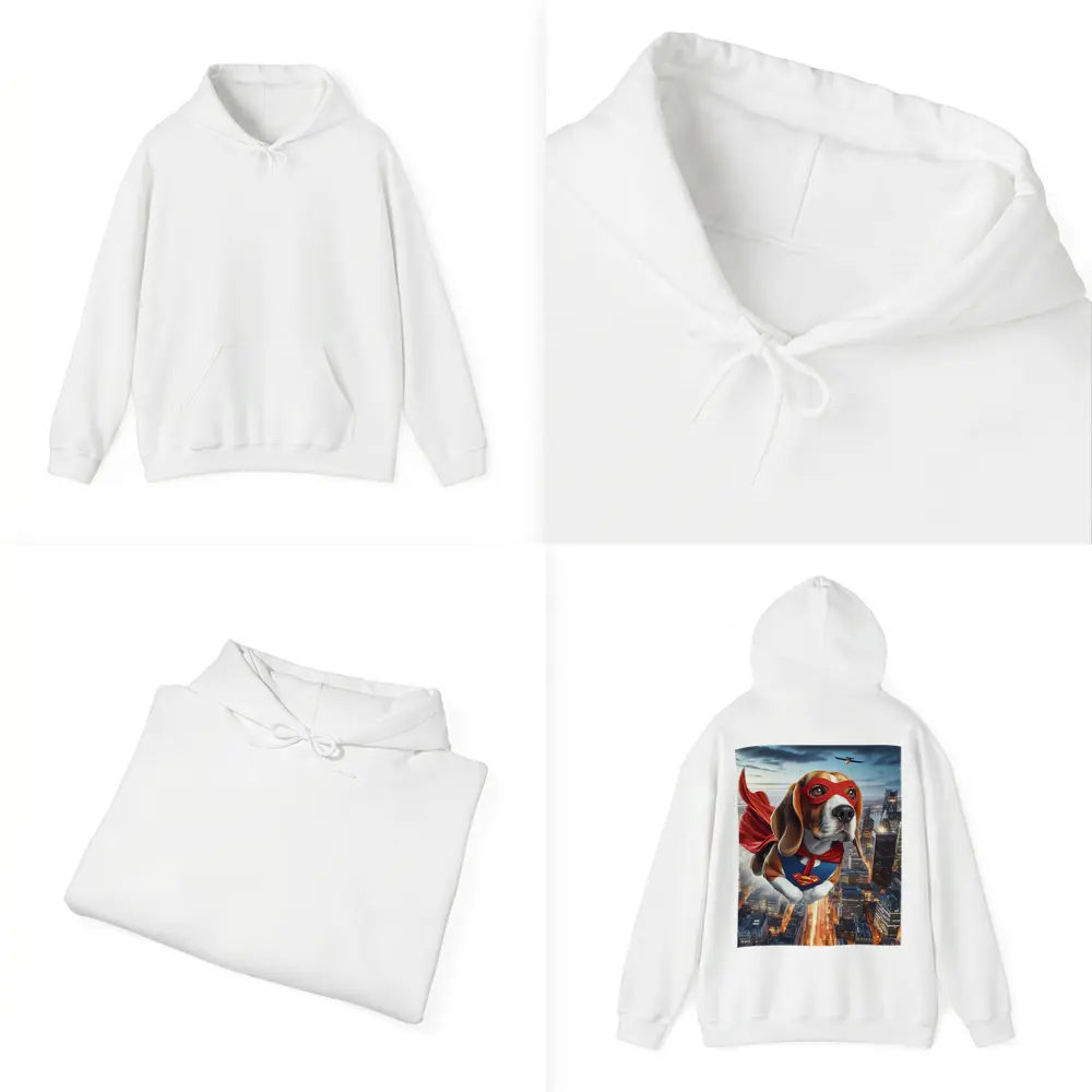 Superhero Beagle Flying Over City Skyline – Hoodies