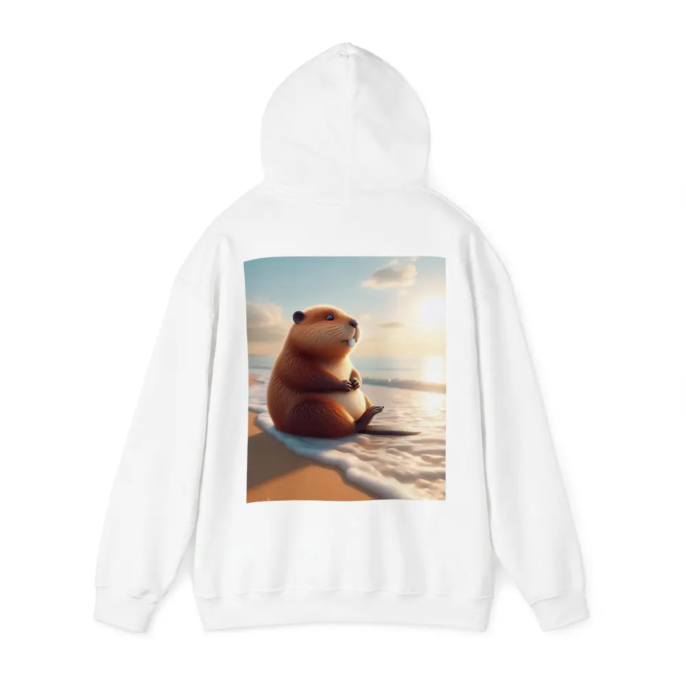 Cute Beaver Sitting On Sunny Beach – Hoodies