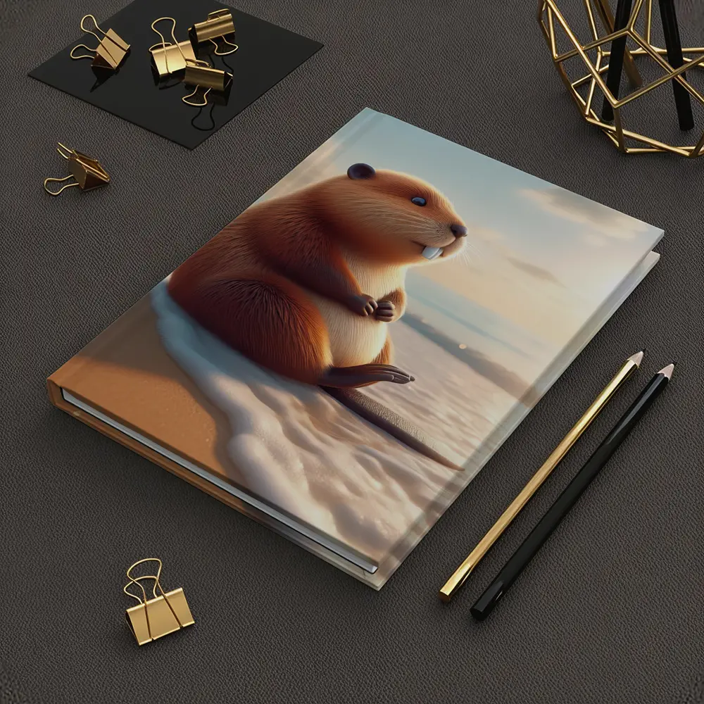 Cute Beaver Sitting On Sunny Beach – Notebooks