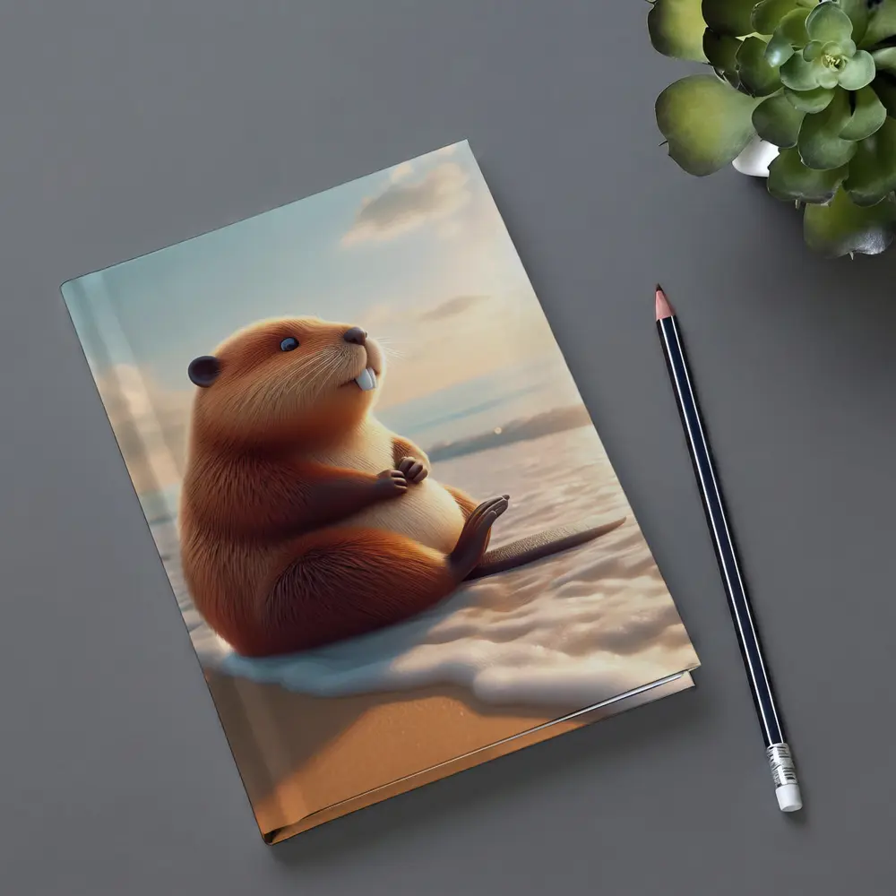Cute Beaver Sitting On Sunny Beach – Notebooks