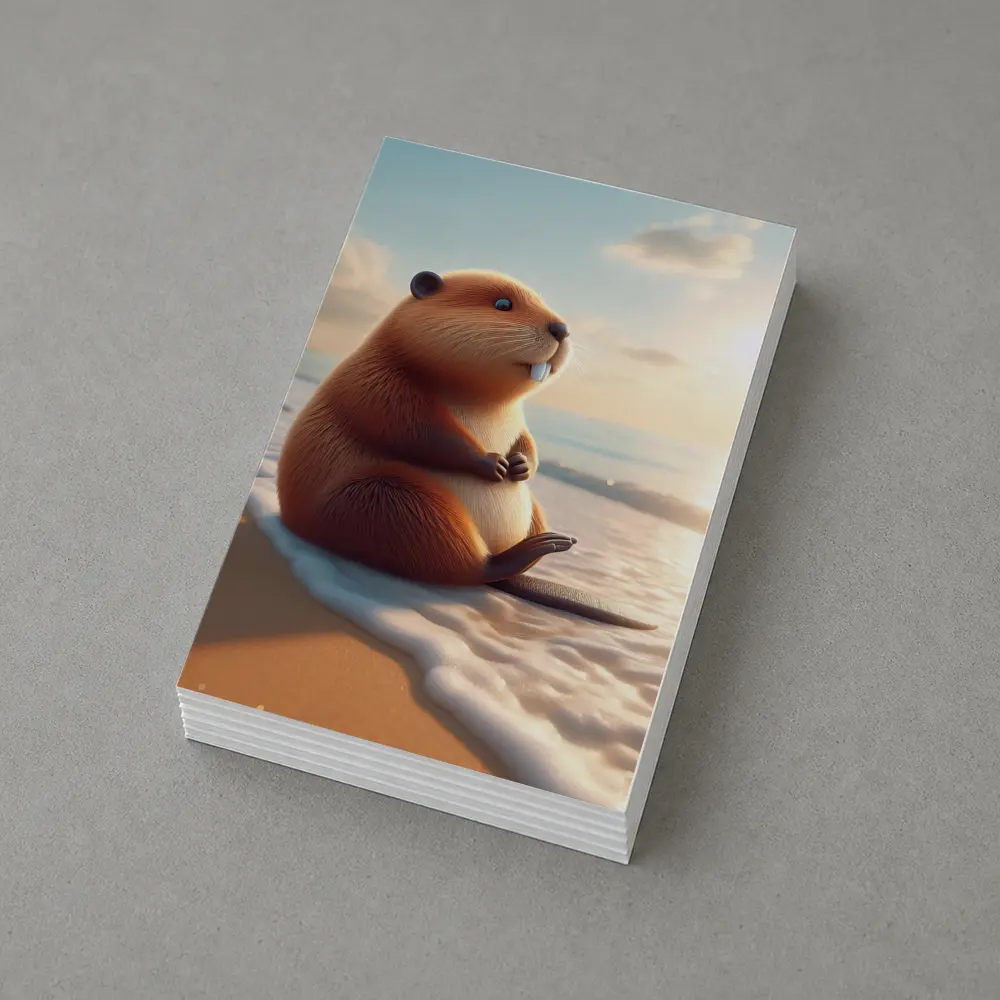 Cute Beaver Sitting On Sunny Beach – Postcards