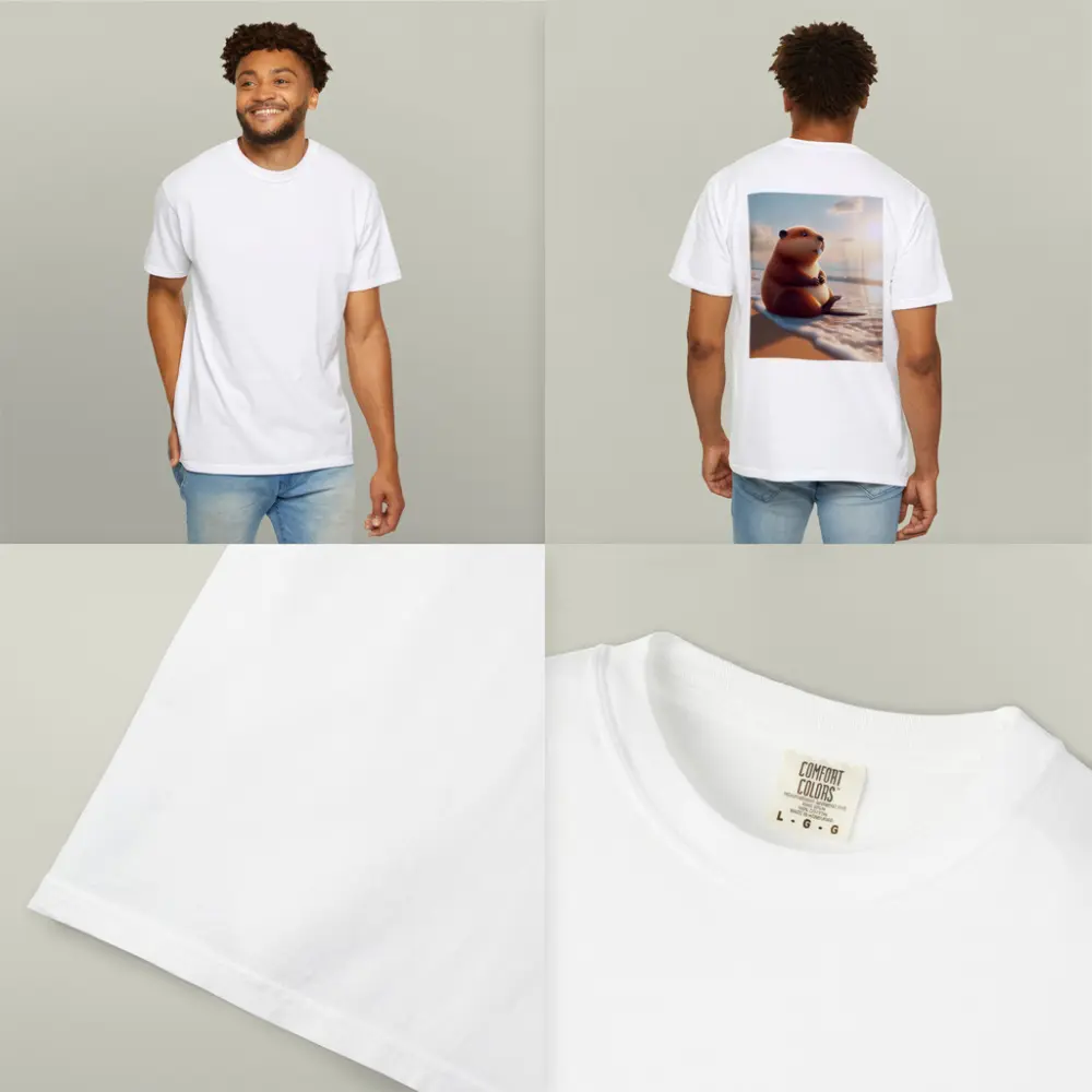Cute Beaver Sitting On Sunny Beach – T-Shirts