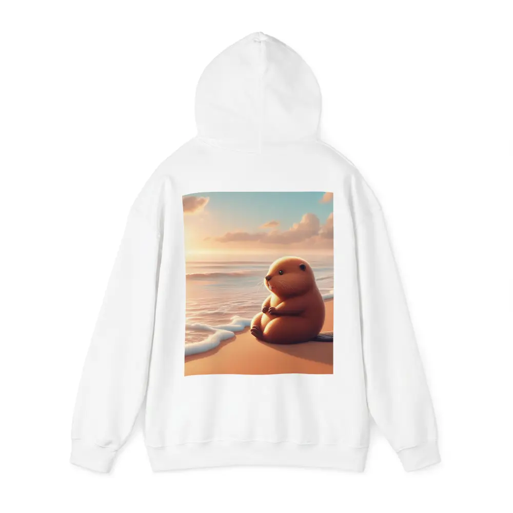 Cute Beaver Sitting On Sunny Beach – Hoodies