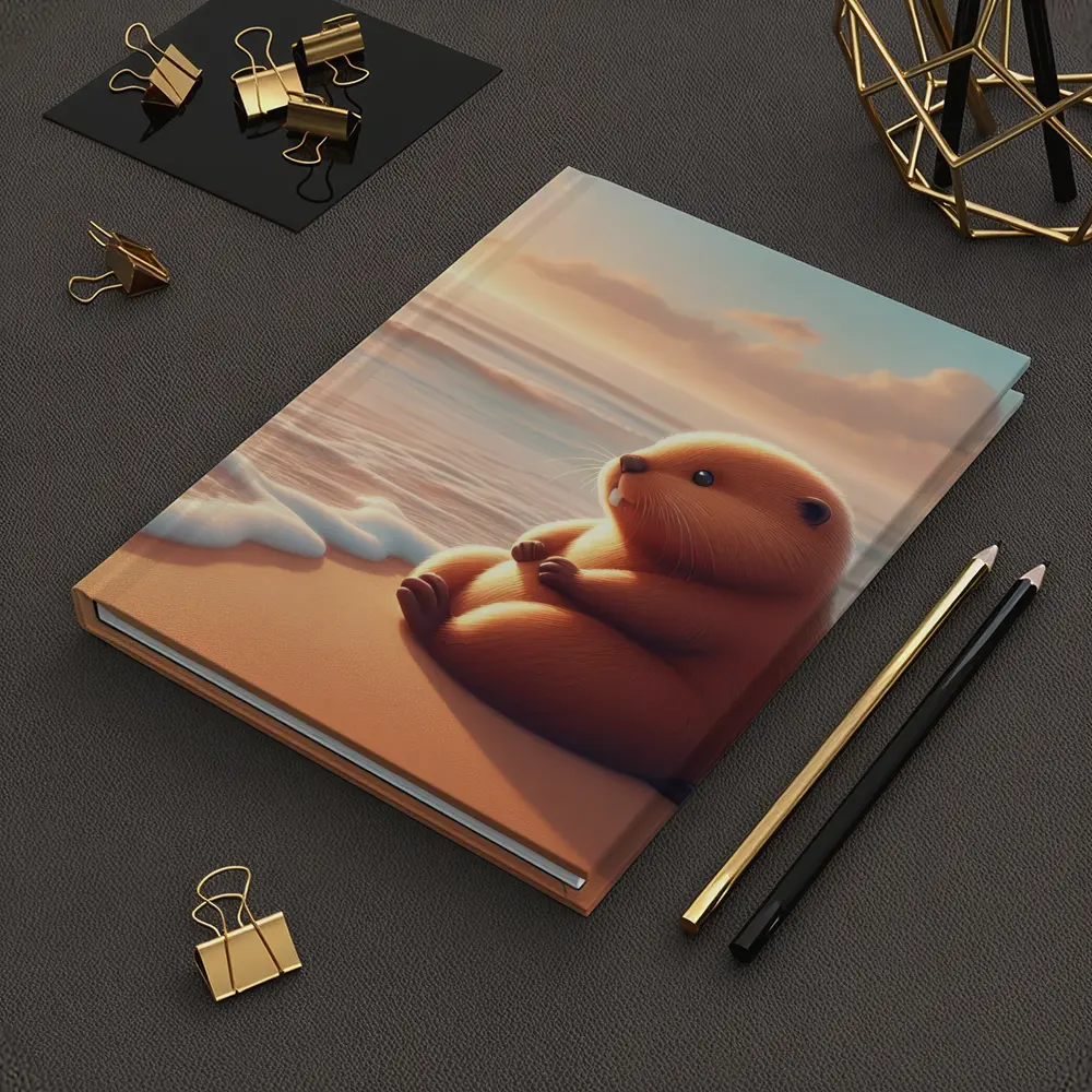 Cute Beaver Sitting On Sunny Beach – Notebooks
