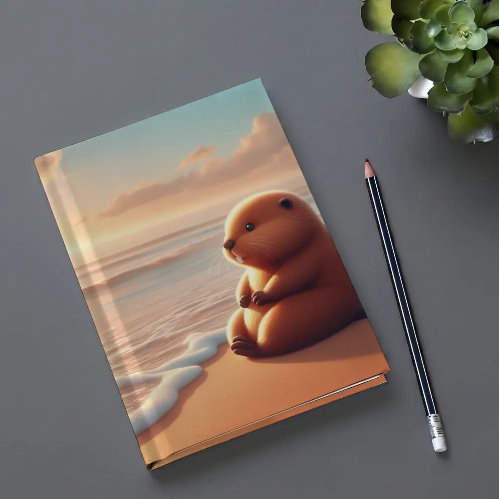 Cute Beaver Sitting On Sunny Beach – Notebooks