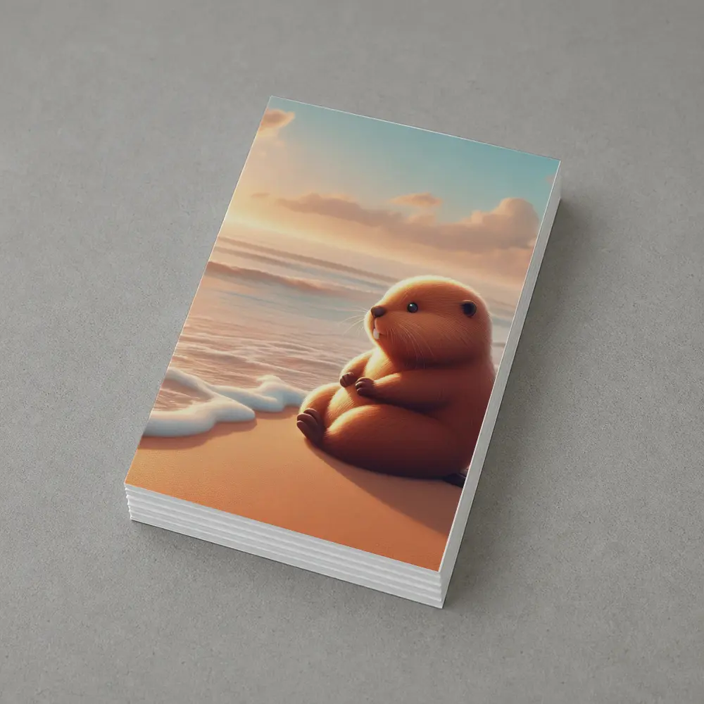 Cute Beaver Sitting On Sunny Beach – Postcards