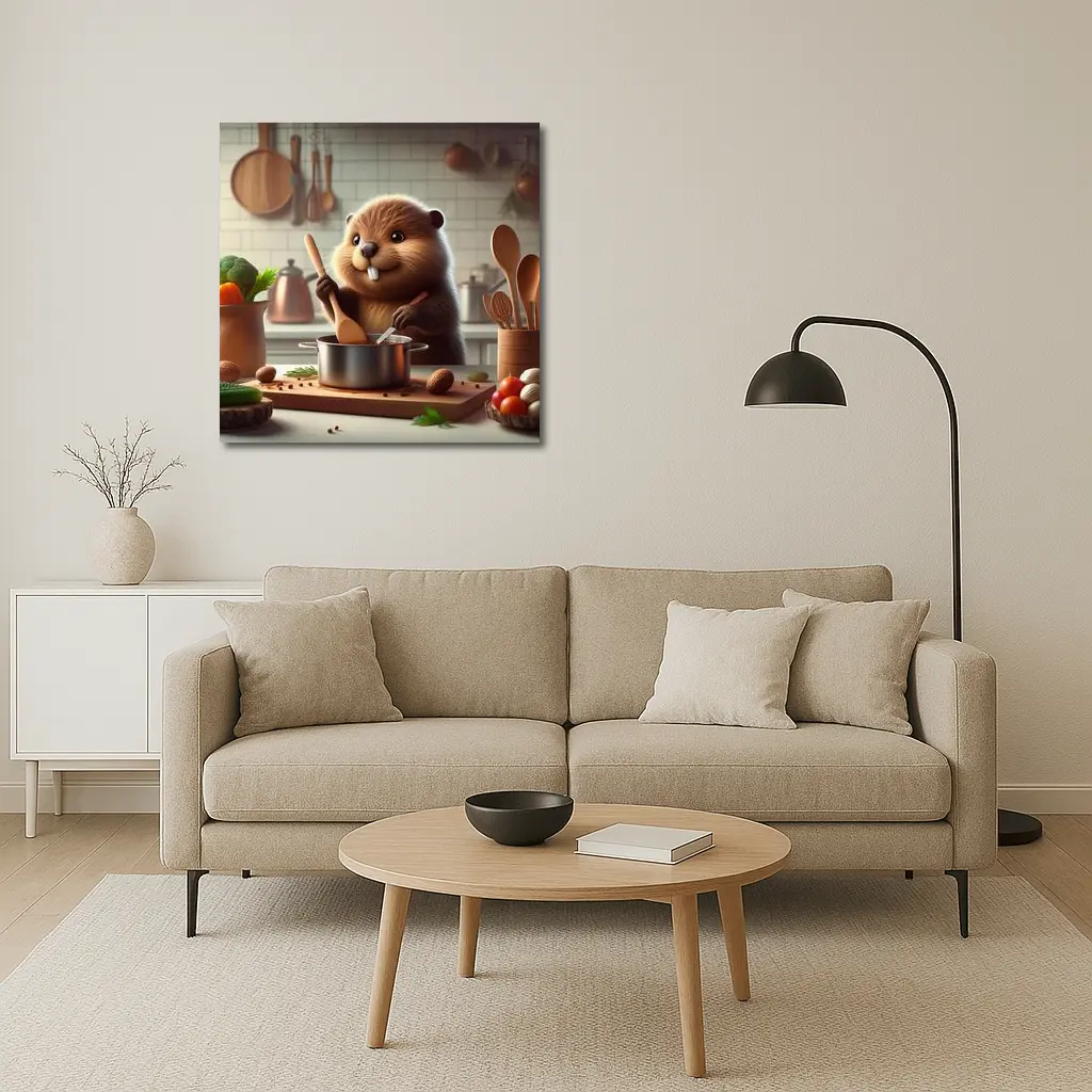 Beaver Cooking in Cozy Kitchen – Wall Art