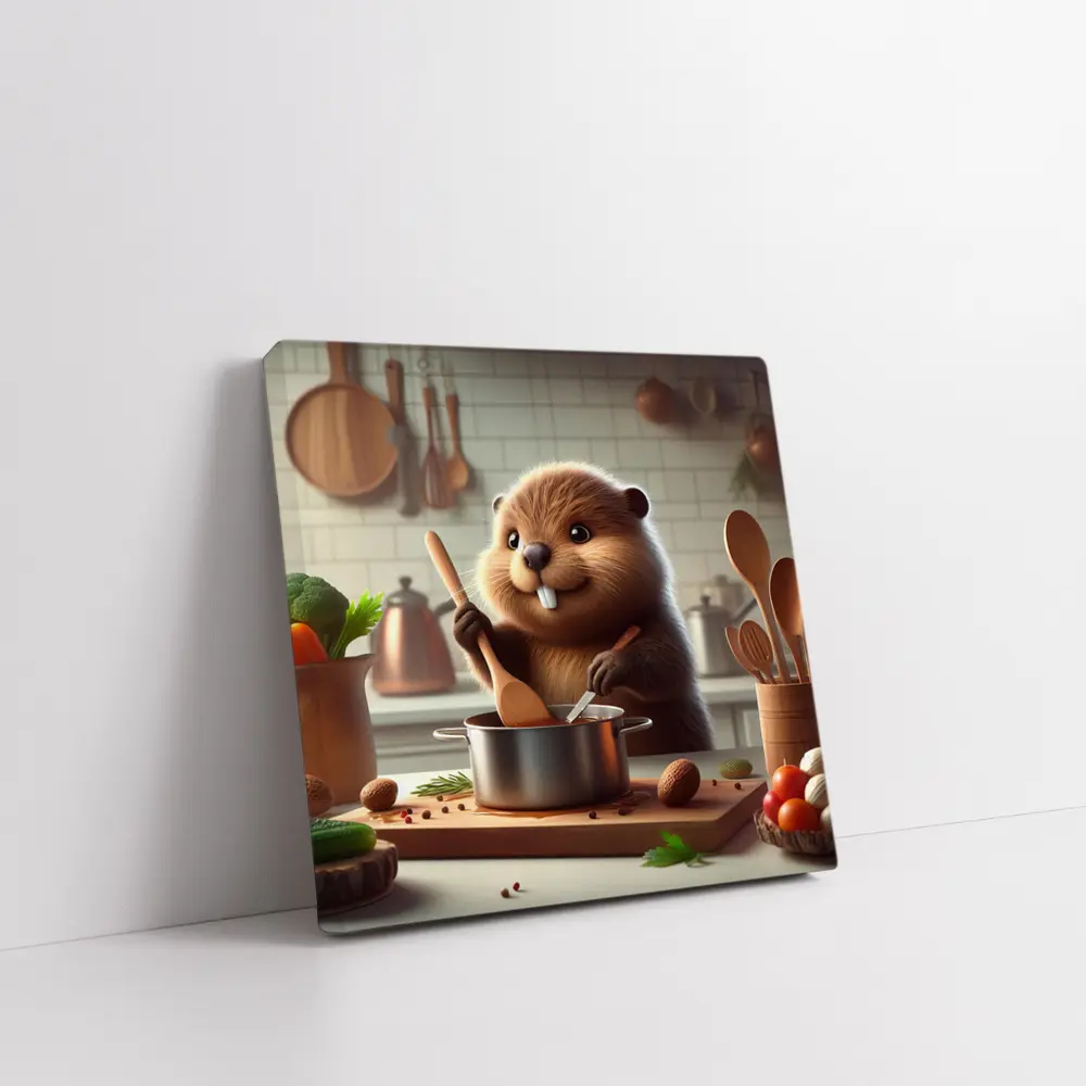 Beaver Cooking in Cozy Kitchen – Wall Art