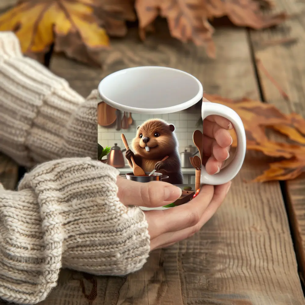 Beaver Cooking in Cozy Kitchen – Mugs
