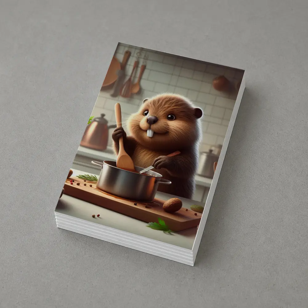 Beaver Cooking in Cozy Kitchen – Postcards