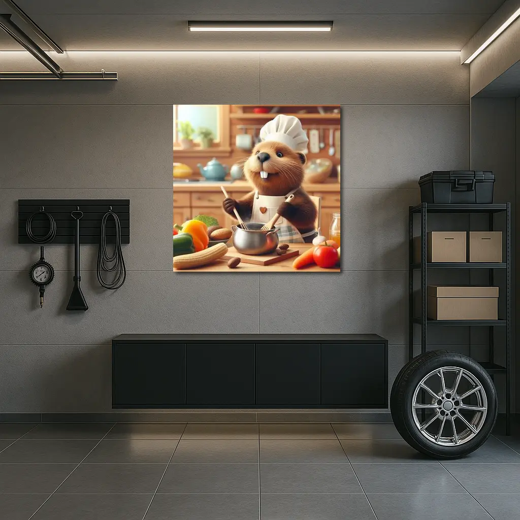 Beaver Chef Cooking in Cozy Kitchen – Wall Art