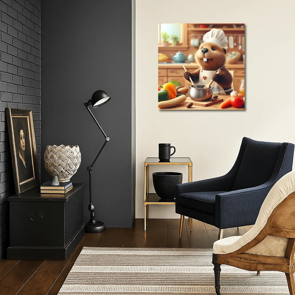 Beaver Chef Cooking in Cozy Kitchen – Wall Art