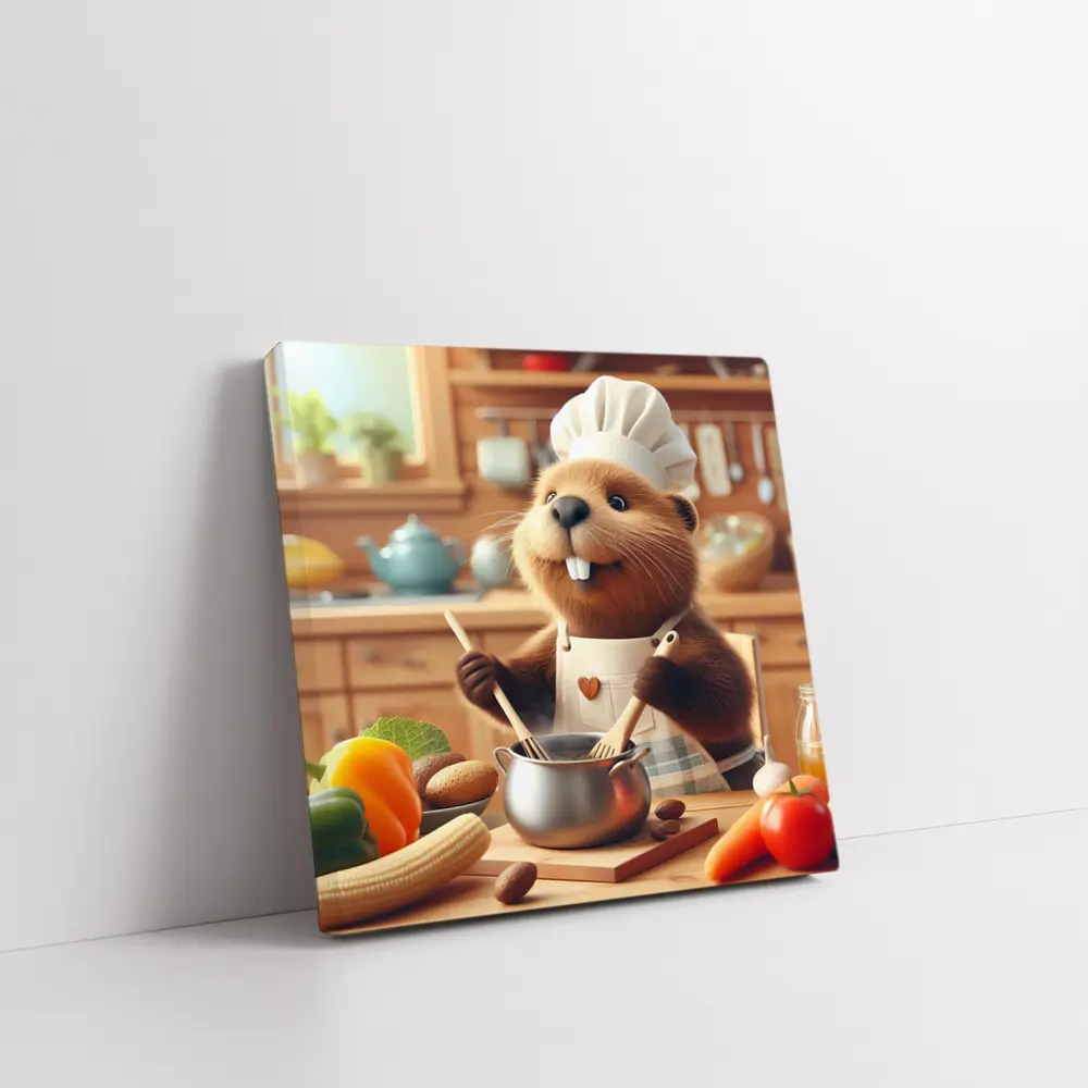 Beaver Chef Cooking in Cozy Kitchen – Wall Art