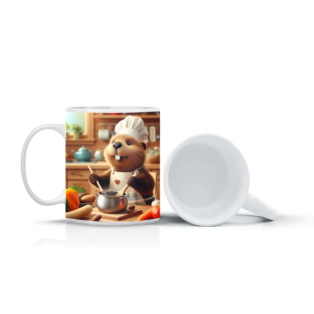 Beaver Chef Cooking in Cozy Kitchen – Mugs